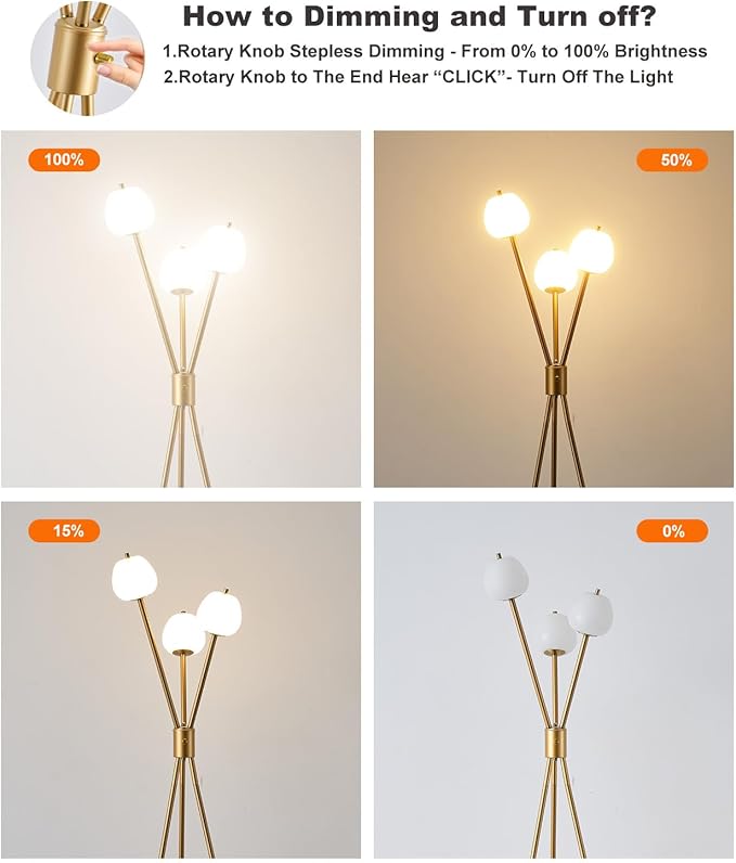 Fiqevs Dimmable Tripod 3 Globe Floor Lamp for Living Room, Mid Modern Gold Floor Lamp with Elegant Frosted Ball Shade and Warm Light LED Bulbs, Standing Tall Lamp for Bedroom, Office - Antique Brass