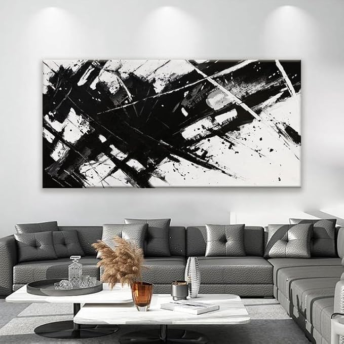 TAIJXAGSG Large Abstract Wall Art For Living Room Abstract art Grunge Room Canvas Art Wall Decor 29" X 58" Painting Black And White Wall Art For Bedroom Office Home Wall Decor