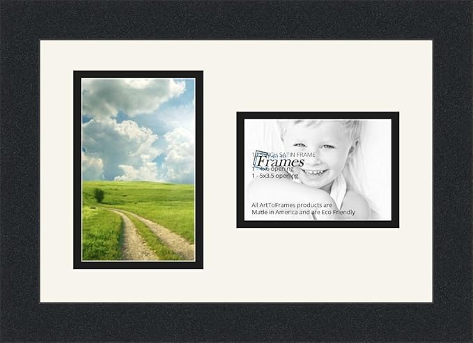 ArtToFrames Collage Photo Frame Double Mat with 1-3.5x5, 4x6 Openings and Satin Black Frame