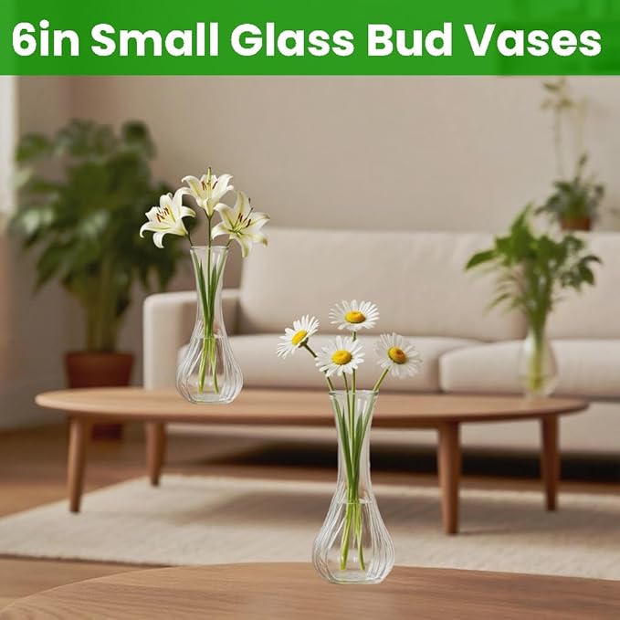 24 Pack Glass Vases for Centerpieces, 6 Inch Tall Small Glass Bud Vases in Bulk Clear Flower Vase for Centerpieces Wedding Home Table Decor