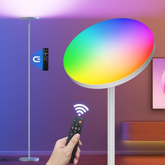 𝐑𝐆𝐁 Torchiere Floor Lamps for Living Room, 32W/3200LM Bright LED Standing Lamp with Remote, Modern Color Changing Tall Lamp with Stepless Dimming, 69" Corner Floor Lamp for Bedroom, Office