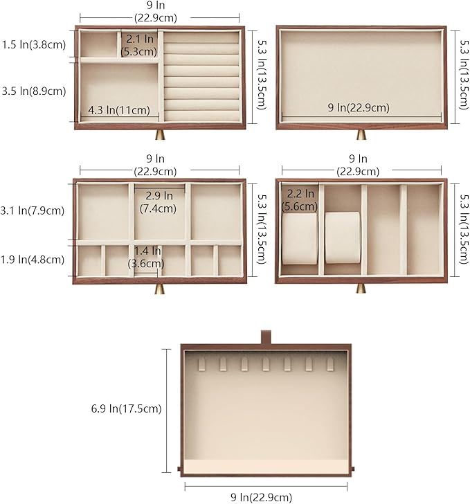 Black Walnut Wooden Jewelry Box for Women 4 Layer with Glass Lid and Pull-out Necklace Storage Layer Watch Necklace Ring Earring Storage,Gifts