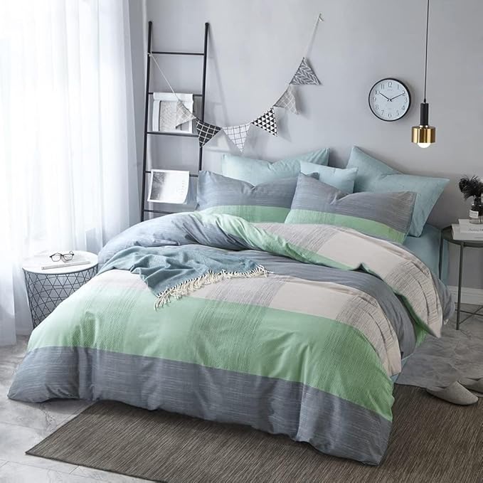 VM VOUGEMARKET Cotton Modern Duvet Cover Set Blue Green Multi-Dimensional Patchwork Design Simple Luxury Cool 3 Pieces King Bedding Set-No Comforter