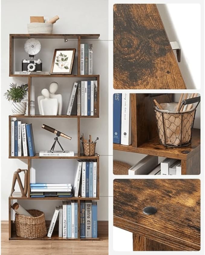 VASAGLE Bookcase, 5-Tier Bookshelf, Display Shelf and Room Divider, Freestanding Decorative Storage Shelving, Rustic Brown ULBC62BX, 27.6”L x 9.4”W x 62.6”H (70 x 24 x 159 cm)