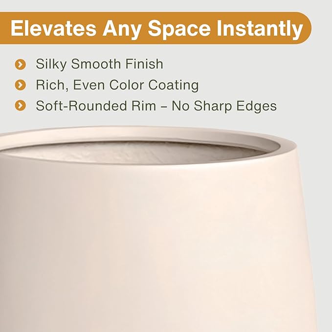 21" H x 19" D Corso Fiberstone Round Tapered Planter with Drainage Hole, Smooth Finishes, Weather Resistant for Indoor and Outdoor Use (Kilim Beige)