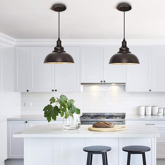 2 Pack Bronze Pendant Lights Kitchen Island Industrial Adjustable Hanging Barn Light Fixtures