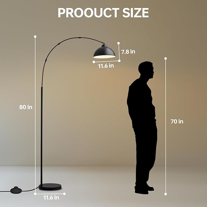 Floor Lamp with 3 Light Modes Adjustable– Modern Arc Standing Tall Lamp Dimmable Brightness, Perfect for Living Room, Bedroom, and Office