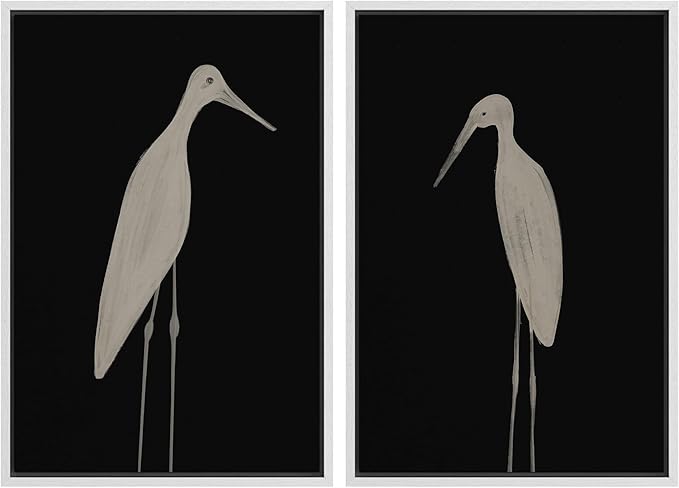 MUDECOR Framed Canvas Print Wall Art Minimalist Crane Silhouettes Illustrations Modern Art Decorative Bohemian Colorful for Living Room, Bedroom, Office - 16"x24"x2 White