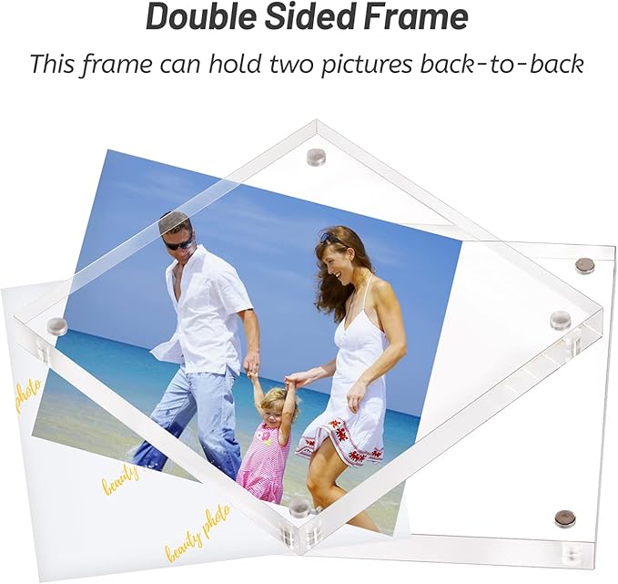 AMEITECH 4x4 Acrylic Picture Frame, Clear Double Sided Block Acrylic Photo Frames, Desktop Frameless Magnetic Photo Frames - 5 Pack