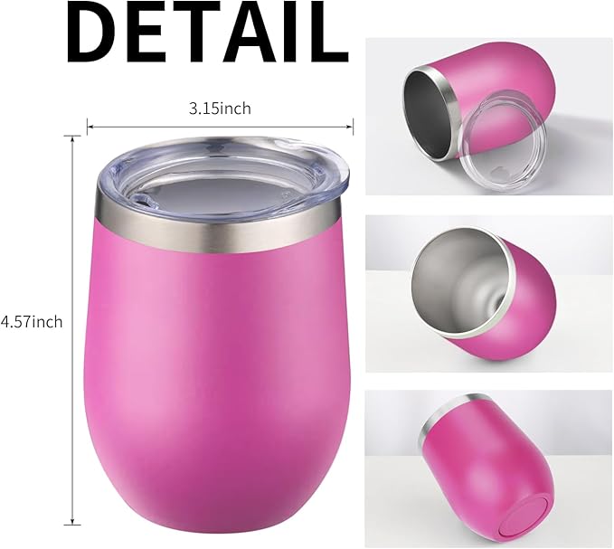 12oz/4 Pack Wine Tumbler Glasses with Lid Stemless Double Wall Vacuum Stainless Steel Travel Tumbler Keeping Cold & Hot for Wine,Coffee,Cocktails,Christmas Drinks-Family and Gifts(Multi color-5)