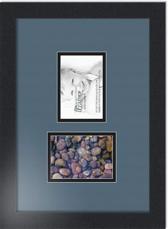 ArtToFrames Collage Photo Frame Double Mat with 2-3.5x5 Openings with Satin Black Frame and Dutch Blue mat.