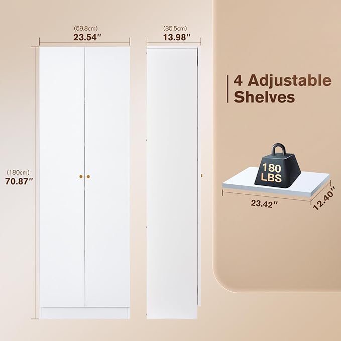 Garage Storage Cabinets with Metal Door and 4 Adjustable Shelves, 71" H Tool Cabinets with Adjustable Feets for Pantry Cabinet,Office,Warehouse Organisieren, Required-Assembly