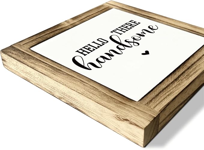 Hello There Handsome Sign, Couple's Greeting Signs, Decorative Wooden Box Signs, Farmhouse Table Shelf Decoration, Couples Bedroom Decor, Romantic Morning Sign Gift, 5.9×5.9 inches