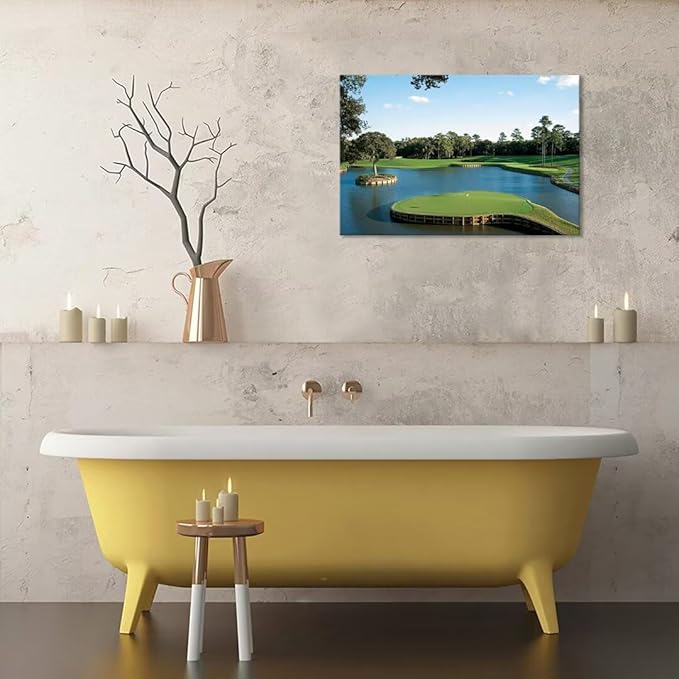 chenchenArt USA Golf Course Wall Art TPC Sawgrass Golf Course Pictures Canvas Prints Golf Wall Decor for Living Room Bedroom Bathroom Home Decorations Framed Ready to Hang(12''H x 16''W)