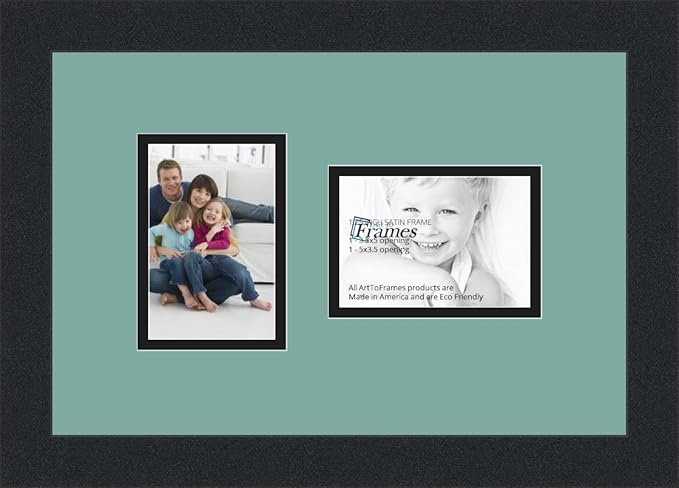 ArtToFrames Collage Photo Frame Double Mat with 2 - 3.5x5 Openings and Satin Black Frame