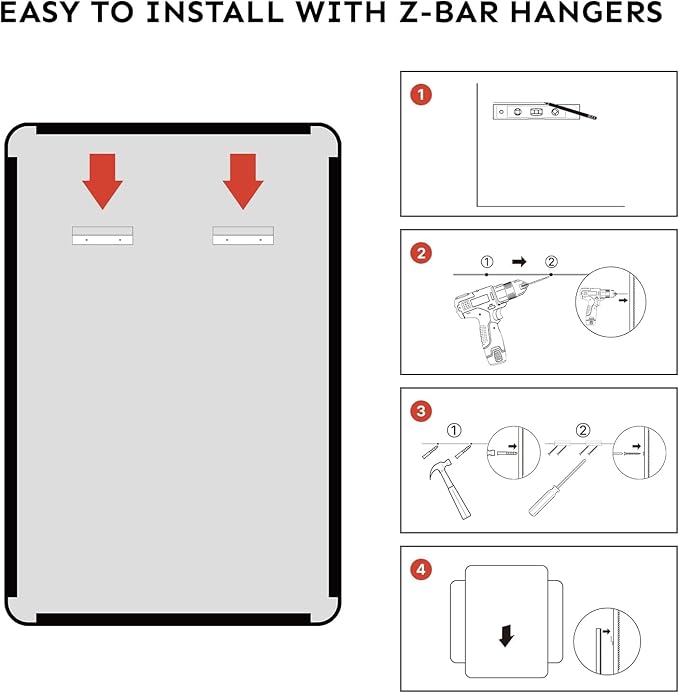36x24"Bathroom Vanity Mirror for Wall, Aluminum Framed, Farmhouse Rectangle, Anti-Rust, HD Reflection Anti-Desilvering, Distortion Free, Tempered and Shatter-Proof Wall Mounted Mirror, Silver