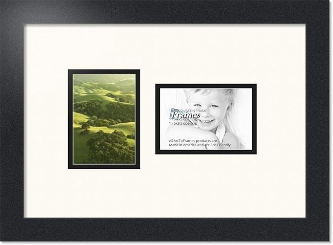 ArtToFrames Collage Photo Frame Double Mat with 2 - 3.5x5 Openings and Satin Black Frame