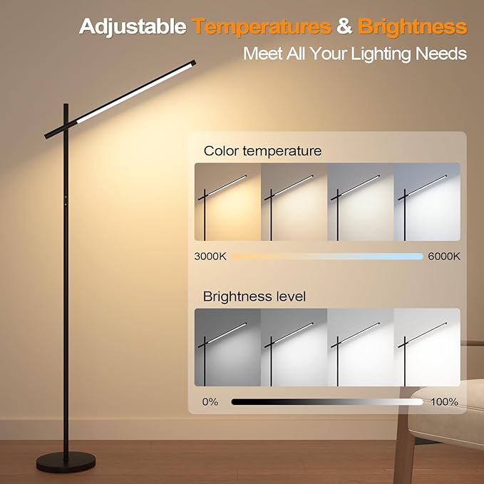 LED Corner Floor Lamp, 360°Rotating Head, Super Bright 1800LM Dimmable Minimalist Floor Lamps with Remote Control,3000K-6000K Modern Corner Light,67" Tall Standing Lamp for Living Room,Bedroom,Office