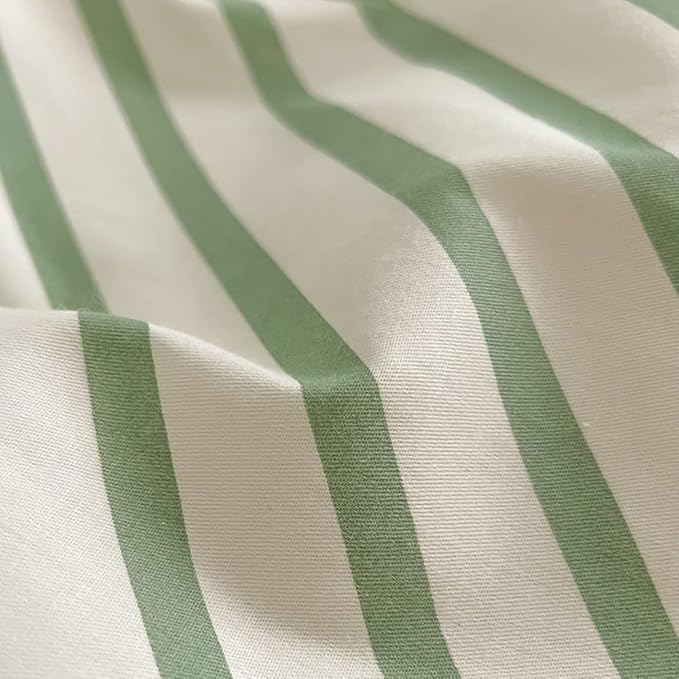 VM VOUGEMARKET Green Stripes Duvet Cover King,Instagram Style Geometric Duvet Cover with Zipper Ties 100% Cotton Modern Fashion Bedding Set for Teens Adults