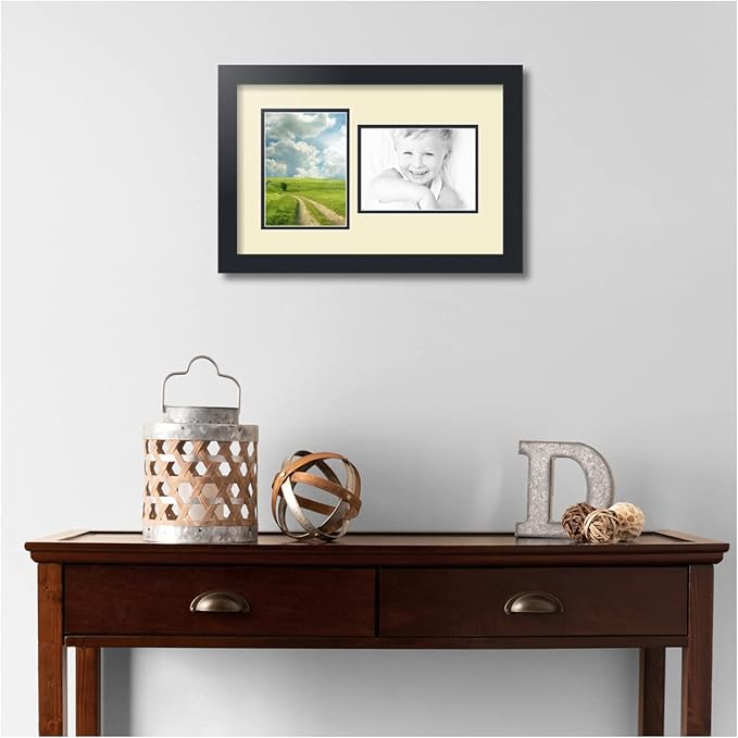 ArtToFrames Double-Multimat-106-791/89-FRBW26079 Collage Photo Frame Double Mat with 2-5x7 Openings and Satin Black Frame