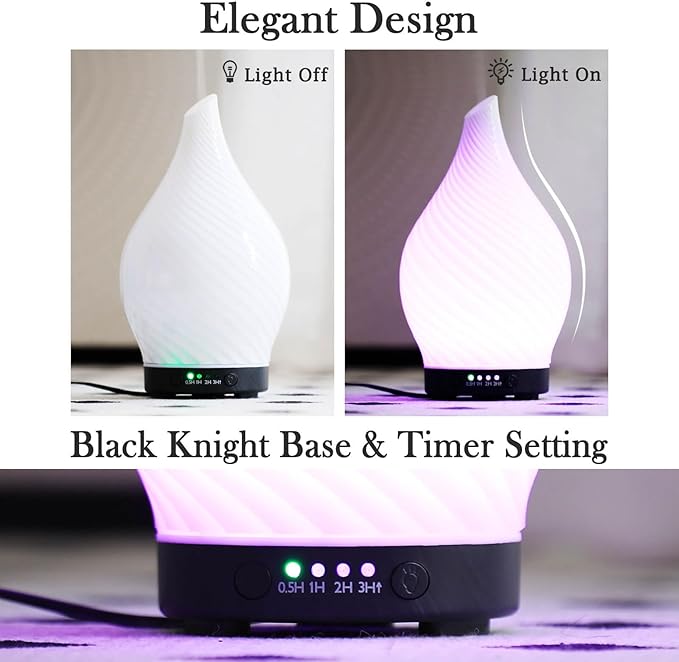 Porseme 150ml Essential Oil Diffuser Glass Color Changing Aroma Air Diffusers Aromatherapy Ultrasonic Cool Mist Humidifier 6 Running Hours Waterless Auto-Off for Sleeping Yoga Office Spa (Pure White)