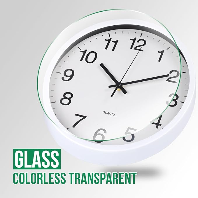 Wall Clock Non-Ticking Silent Quartz Movement Decor Clock Modern Simple Style Round Plastic Wall Clocks for Home/Office/School/Living Room/Bedroom/Kitchen (White, 12 Inch)