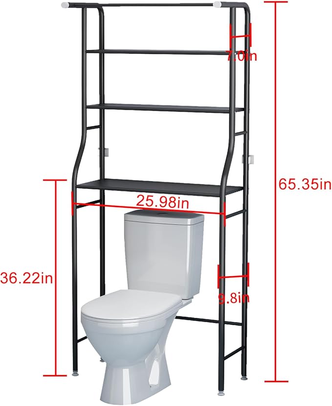 UDEAR 3-Tier Over The Toilet Rack,Bathroom Shelf Space Saver,Corner Stand Storage Organizer Accessories,The Washing Machine,with Hanging Rod,Tower Shelf,Black