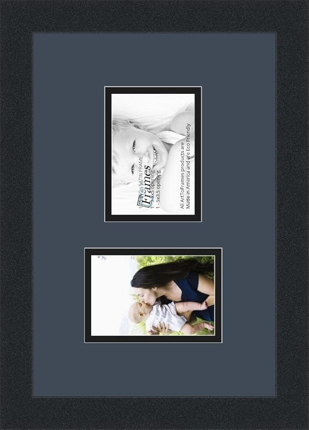 ArtToFrames Collage Photo Frame Double Mat with 2 - 3.5x5 Openings and Satin Black Frame