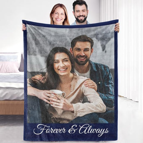 Sherpa Fleece Custom Photo Blanket - Soft, Warm, Fuzzy - Personalized Couples Gifts for Boyfriend, Girlfriend - Customized Picture Blanket for Birthday, Christmas