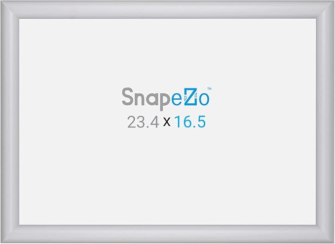 SnapeZo 16.5 x 23.4 (A2 Euro Size) Silver Poster Frame, Front-Loading, Wall Mount, Aluminum 1" Profile, Sleek Series
