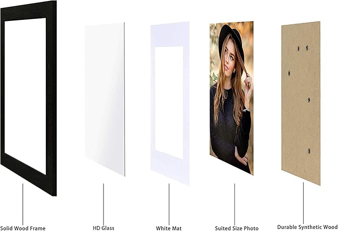 5x7 Picture Frame Set of 2, Made of Real Glass and Rustic Black Wooden Frame - Display Pictures 4x6 with Mat or 5x7 Without Mat, 5 by 7 Photo Frame for Wall or Tabletop Display