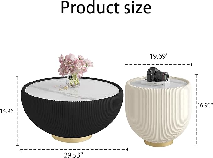 Round Coffee Table Set of 2, 2 Piece Luxury Cup Shape Leather End Tables Living Room Sets, Modern Circle Bedroom Side Sofa Tables Set of 2 with PU Leather for Living Room Bedroom