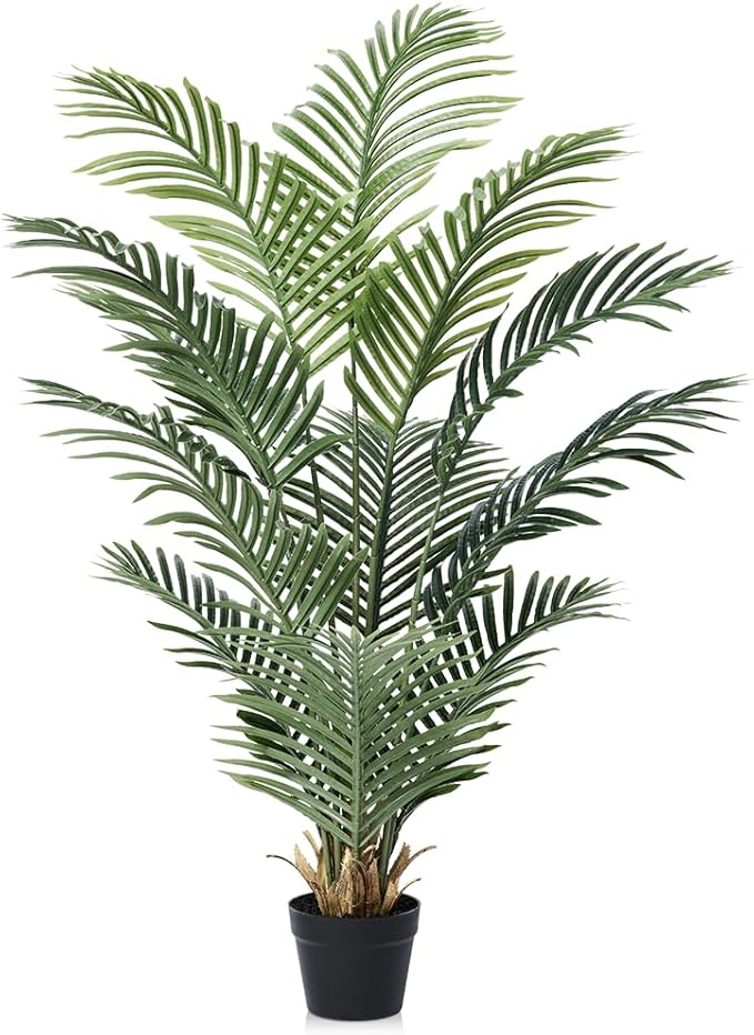 Artificial Palm Tree, 4FT Tall Fake Palm Trees with UV Resistant Leaves, Potted Faux Areca Palm Plant for Indoor Outdoor, Large Floor Plants for Home Living Room Porch Decor, VN125