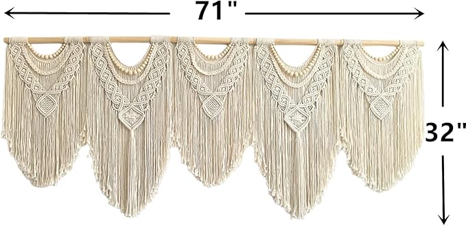 Extral Large macrame wall hanging, 71'' W x 32'' L boho wall art tapestry wall decor for urban entryway,living room,bedroom decor, headboard woven wall art, big fiber art over couch art for Yarn hallway (Wood Bead-B)