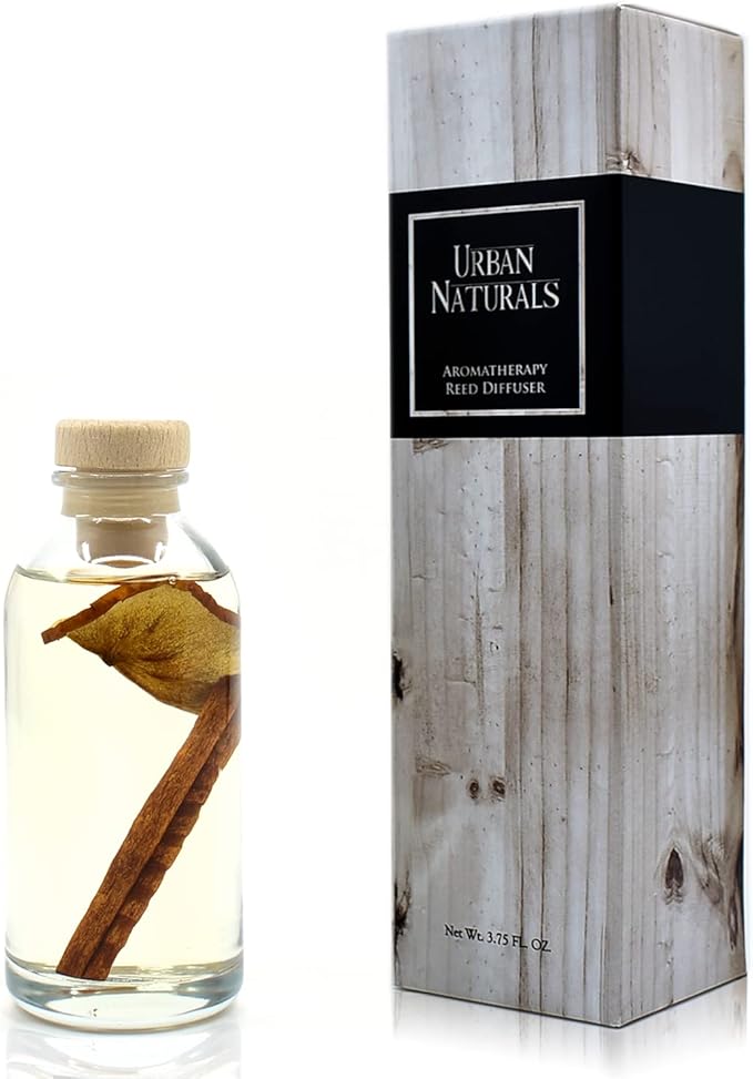 Urban Naturals Apples & Spice Apple Cinnamon Reed Diffuser Oil Set – Red Apple, Cinnamon, Nutmeg Clove & Vanilla Scented Diffusing Reed Sticks – Great Fall & Holiday Scent – Made in The USA