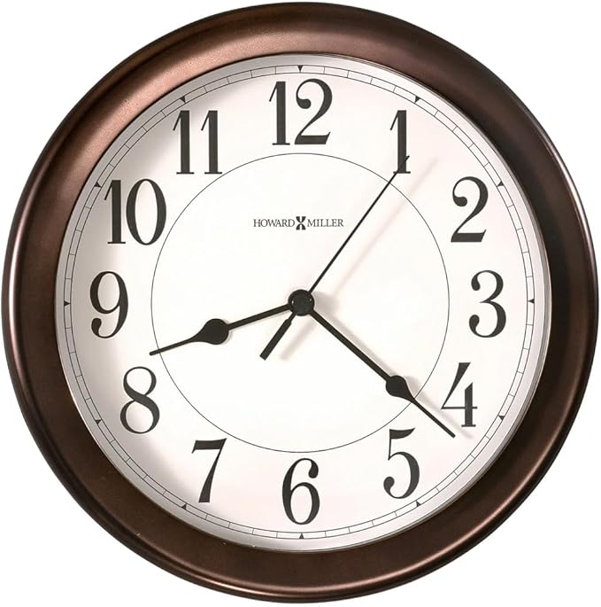 Howard Miller Virgo Wall Clock - Round Analog Clock, Battery Operated with Quartz Movement, Sturdy Metal Frame, Modern Display, Easy-to-Read Numerals - Ideal for Kitchen, Bedroom, & Living Room Decor