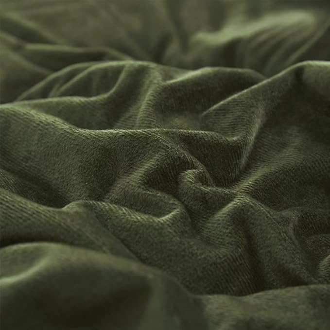 CLOTHKNOW Army Green Velvet Comforter Set Twin/Twin XL 3Pcs Dark Green Bedding Comforter Sets Hunter Green Comforter Soft Olive Green Comforter Sets
