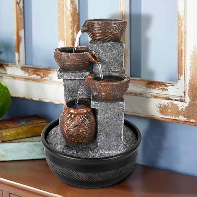 15.7''H Relaxation Desktop Waterfall Fountain Decor Portable Tabletop Waterfall Fountains with LED Lights,Perfect Accent to Any Office, Living Room,Living Space, Bathroom and Bedroom