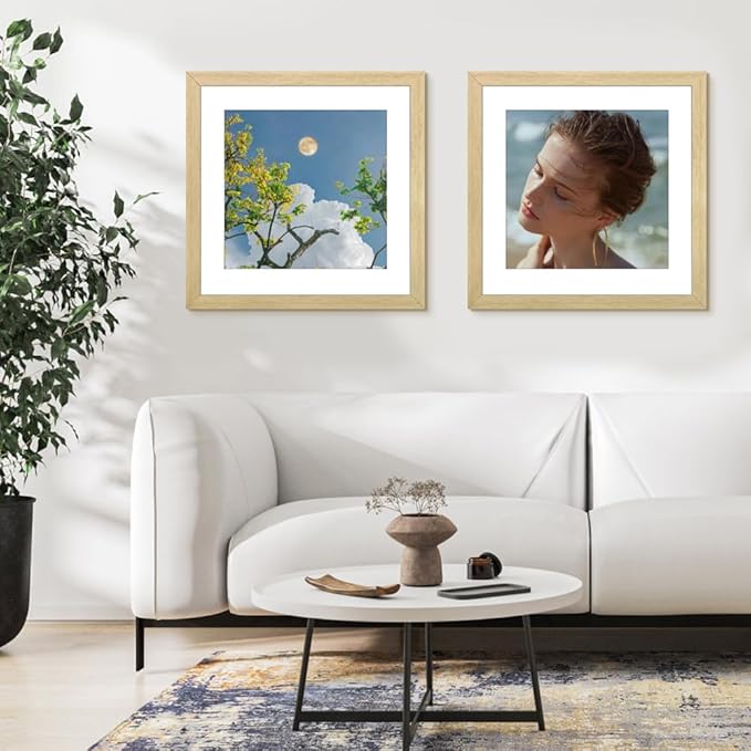 THREELOVE 16x16 Frame Wood Color, Display Picture 12x12 with mat or 16x16 Without mat, Photo Poster Picture Frame Wall Mounting Home Decor, 1-PCS