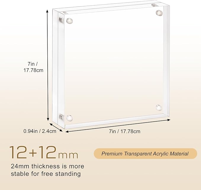AMEITECH Acrylic Picture Frame 7x7, Clear Double Sided Frameless Photo Frame with Magnetic, Free Standing Desktop Acrylic Frame Display, Lucite Frame with Gift Box Package - 1 Pack