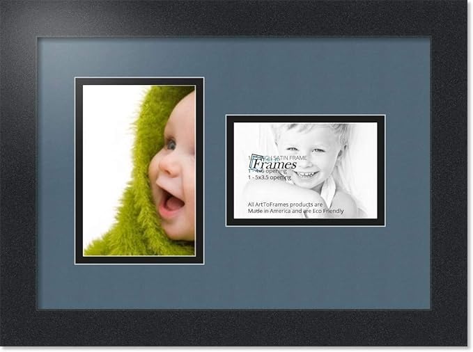 ArtToFrames Collage Photo Frame Double Mat with 1-3.5x5, 4x6 Openings with Satin Black Frame and Dutch Blue mat.