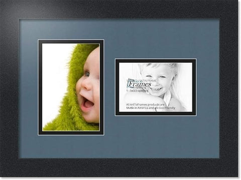 ArtToFrames Collage Photo Frame Double Mat with 1-3.5x5, 4x6 Openings with Satin Black Frame and Dutch Blue mat.