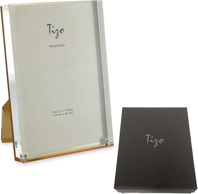 TIZO Design Vertical 5x7 Lucite Picture Frame, Durable 1 Inch Thick Clear Lucite & Magnetic Closures, Elegant & Practical Boutique Quality Photo Frame (Multiple Colors Available) (With Gift Box)