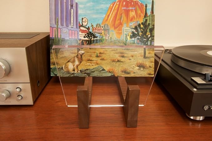 KAIU Vinyl Record Storage Holder - Solid Wood with Crystal Clear Acrylic Holder - Premium Design, Perfect 12" LPs or 7" Singles Display Unit - Stores and Supports up to 50 Albums (Vintage Brown)