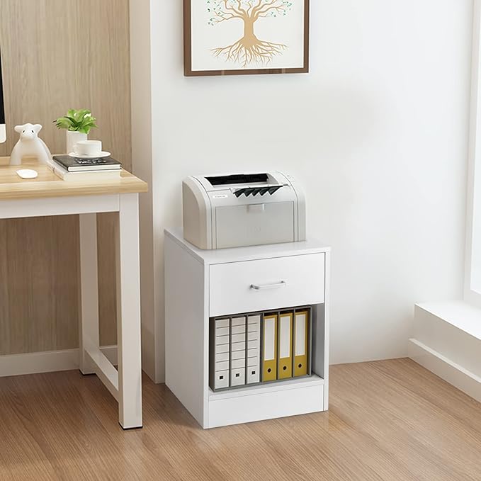 Karl home Nightstands Set of 2 with Drawer for Bedroom, Wood Night Stand Set 2 with Open Shelf, Modern Nightstand Bedside Tables Set of 2, End Table, White