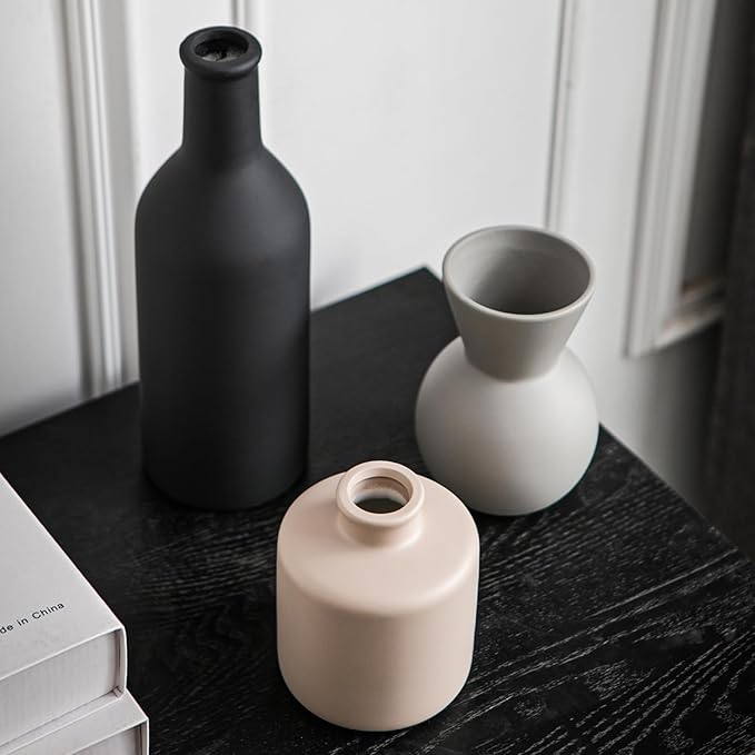 Ceramic Flower Vase Without Dried Fake Flowers, Centerpiece vases for Table, Modern Vases for Home Decor- 3 Pcs