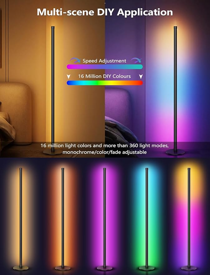 Corner Floor Lamp, Smart RGB Floor Lamp with Remote and APP Control, 16 Million Colors Floor Lamps for Living Room with Music Sync, Color Changing Ambient Lighting Corner Lamp for Bedroom Gaming Room