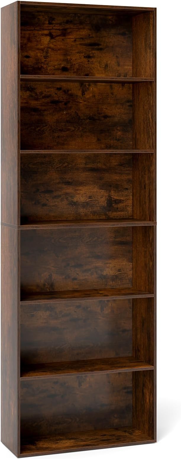 Tangkula 6-Tier Bookcase, 70” Tall Freestanding Bookshelf with 6 Open Shelves, Anti-Toppling Kits, Floor Display Storage Organizer for Living Room, Study, Kitchen, Home & Office (Rustic Brown, 70" H)