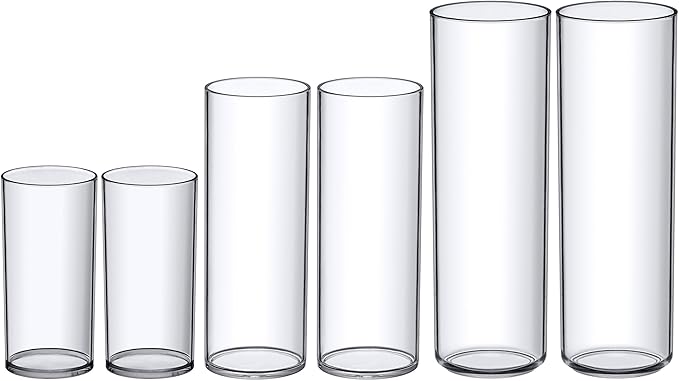 Amazing Abby - Viola Magra - Plastic Cylinder Vases (6-Piece Set), Acrylic Flower Vases for Wedding Centerpieces, Home Decorations, Office Ornaments, Shatter-Proof, 6" + 9" + 12" (H) (Not Glass)