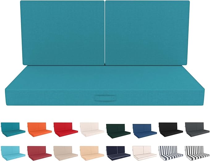 Outdoor Loveseat Cushion Set 46 x 26 Inch, Waterproof & Fade-Resistant Deep Seat Patio Cushions with Removable Cover, Ties & Hidden Zipper, Patio Love Seat Sofa Cushions for Sofa Bench Couch,Turquoise